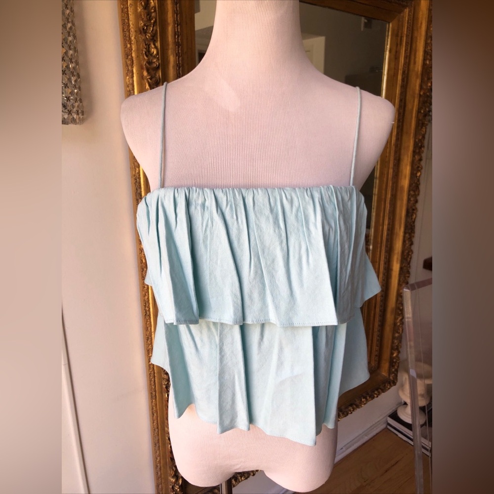 Alice + Olivia Blue and Green Ruffled Tiered Camisole Top